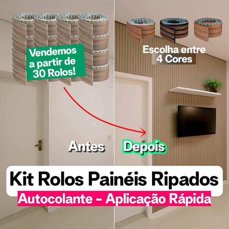Kit Painel Ripado Autocolante 3M Laminado | Linha Madeto | Premium