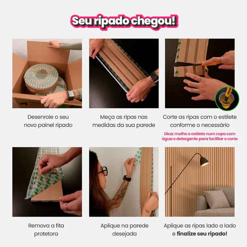 Kit Painel Ripado Autocolante 3M Laminado | Linha Madeto | Premium
