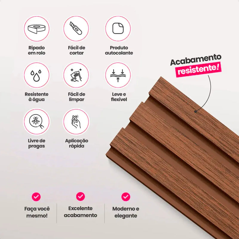 Kit Painel Ripado Autocolante 3M Laminado | Linha Madeto | Premium